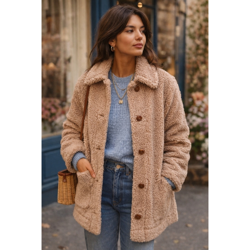 Aritzia Wilfred Free Teddy Cozy Tan Sherpa Jacket